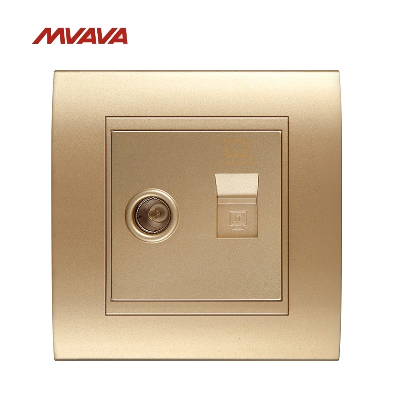 

MVAVA TV/Television Aerial + Network Internet LAN RJ45 PC/Computer Decorative Socket Luxury Champagne Gold Outlet Free Shipping