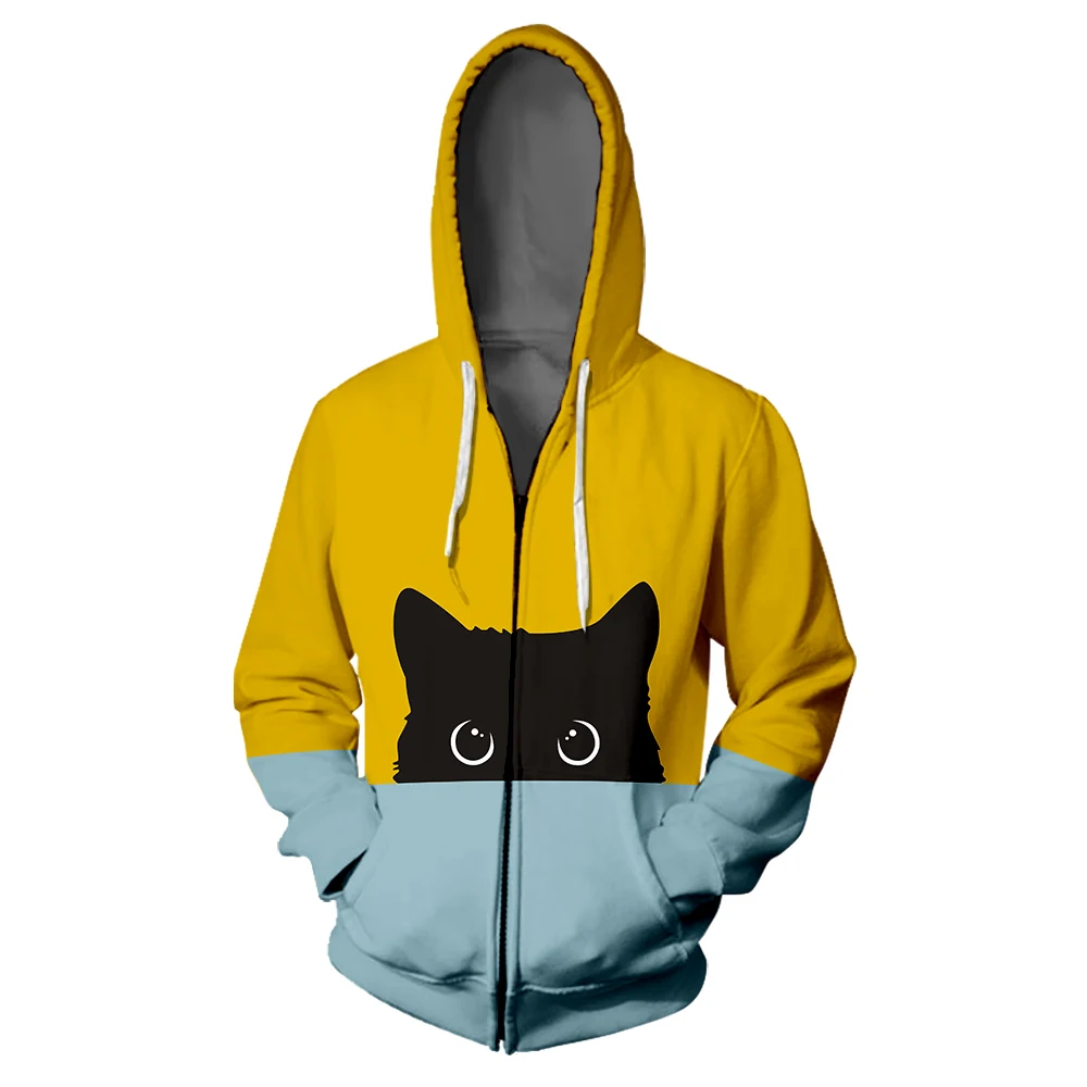 

WAMNI Kawaii Cat Zipper Hoodie Hip Hop Splice Color Print Woman Star cat 3D Hooded Harajuku Pussy Winter Warm Zipper Sweatshirt