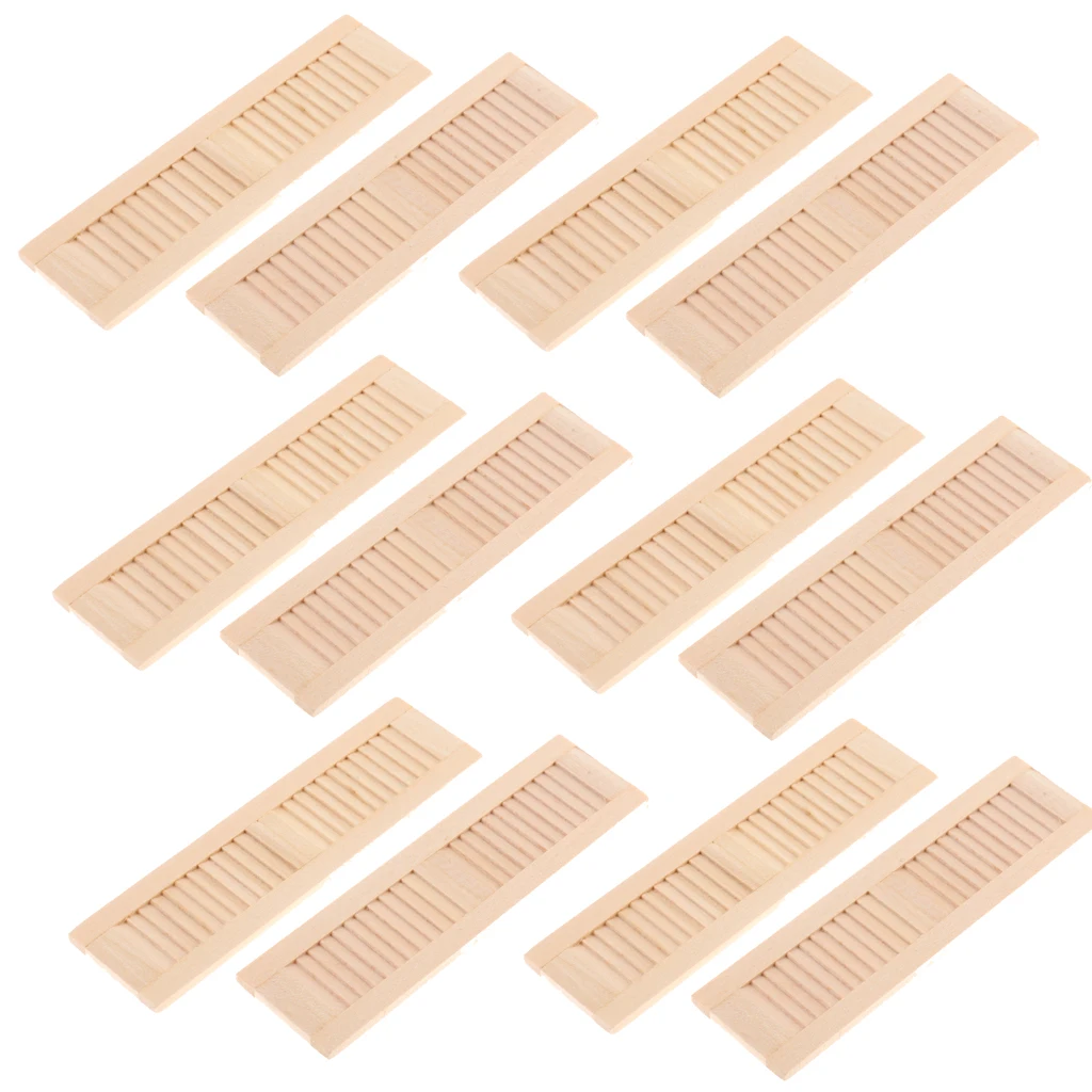12Pcs Unpainted Wood Shutters for 1/12 Dolls House DIY Window Accessories Rooms Items Model Life Scenes Decor