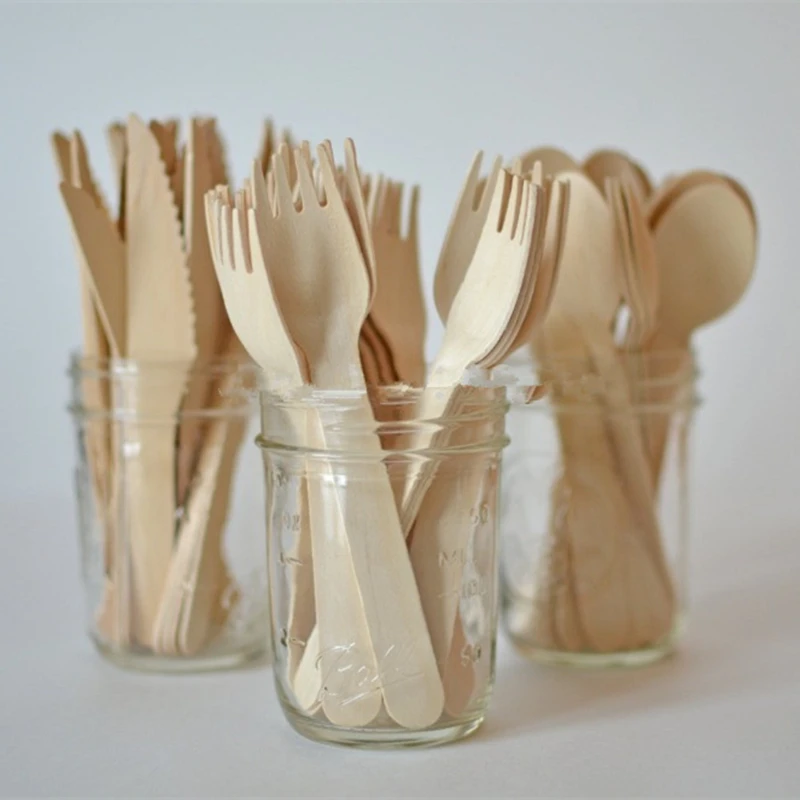 

120pcs Wooden Spoons Knives Forks Boy Girl Party Favor Natural Wood Cutlery Dinner Dessert Cake Baking Decor New Year Utensils