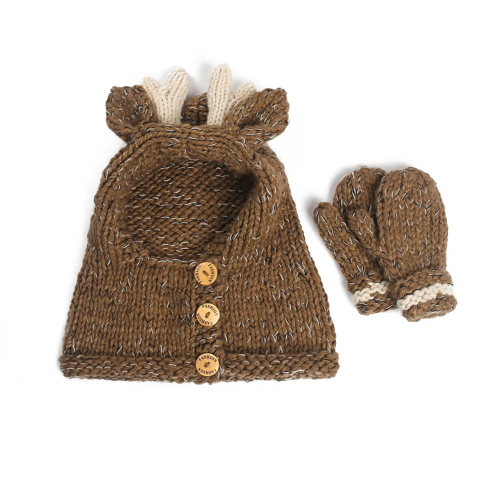 Cute cartoon children's handmade crochet hat elk knit hat warm scarf gloves hat elk cape cap