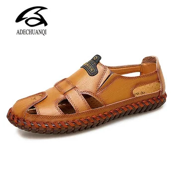 

New Men Sandals Genuine Leather Cowhide Men Sandals Summer Quality Beach Slippers Casual Sneakers Outdoor Beach Shoes