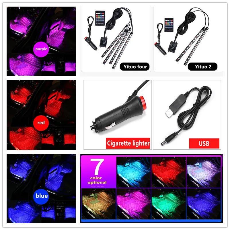 

Car RGB LED Strip Light Colors Decorative Atmosphere Lamps Auto RGB Pathway Floor Light Car Interior Light With Remote 12V