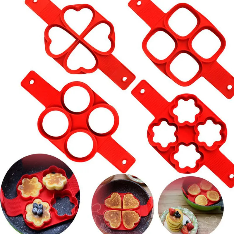 

4PCS Fantastic Non-stick silicone Egg Ring Maker 4 Holes Pancake Ring For Eggs Breakfast Round Heart Flower And Oval Kitchen