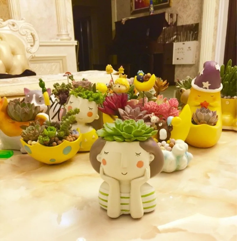 Goat Head Figurine Vase Pot Ceramic Mini Plant Succulent Planter Flower Décor 