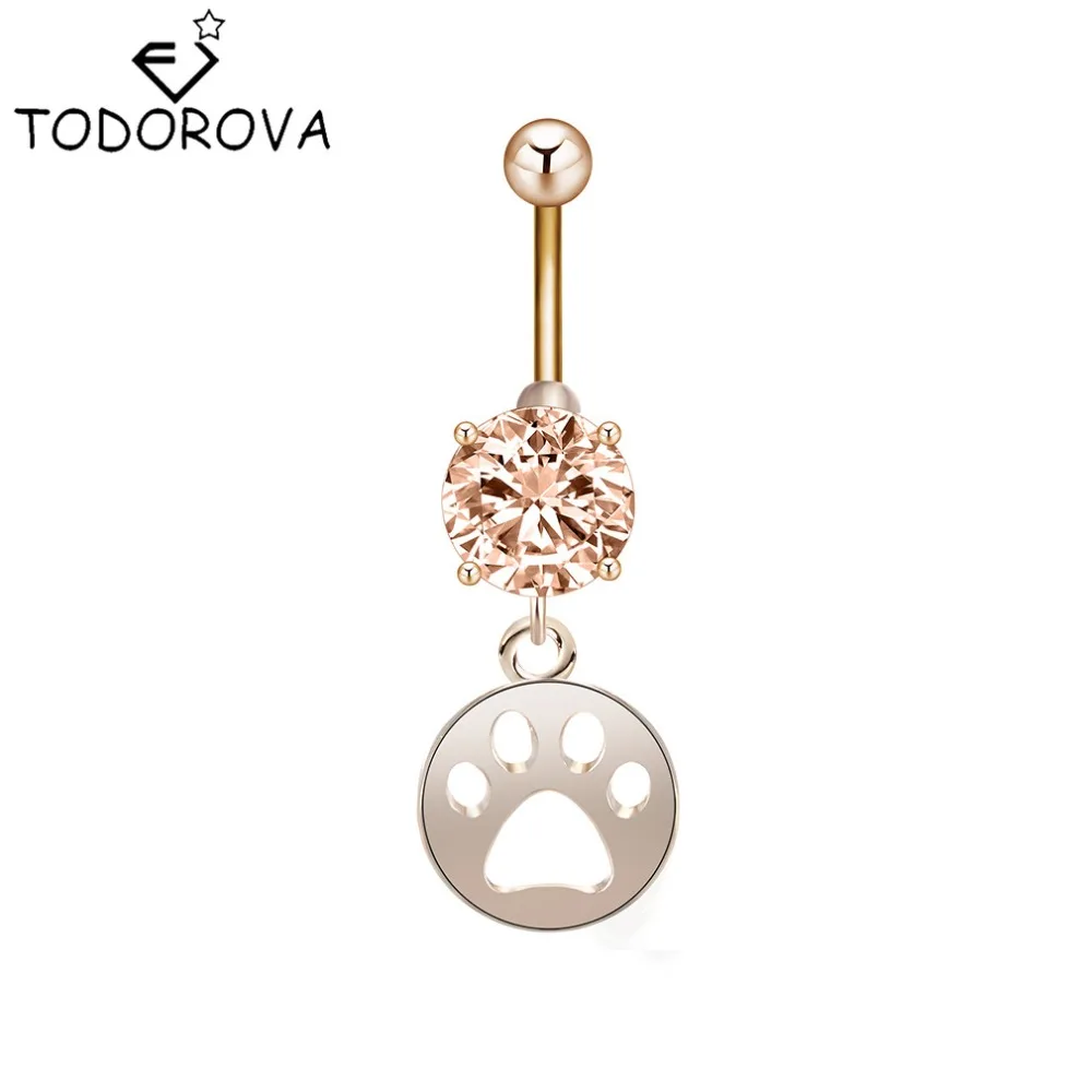 Todorova хип-хоп пирсинг для пупка хирургический Циркон Кольца для пупка украшения для пупка лапа собаки, кошки Висячие кольцо для пирсинга женщин