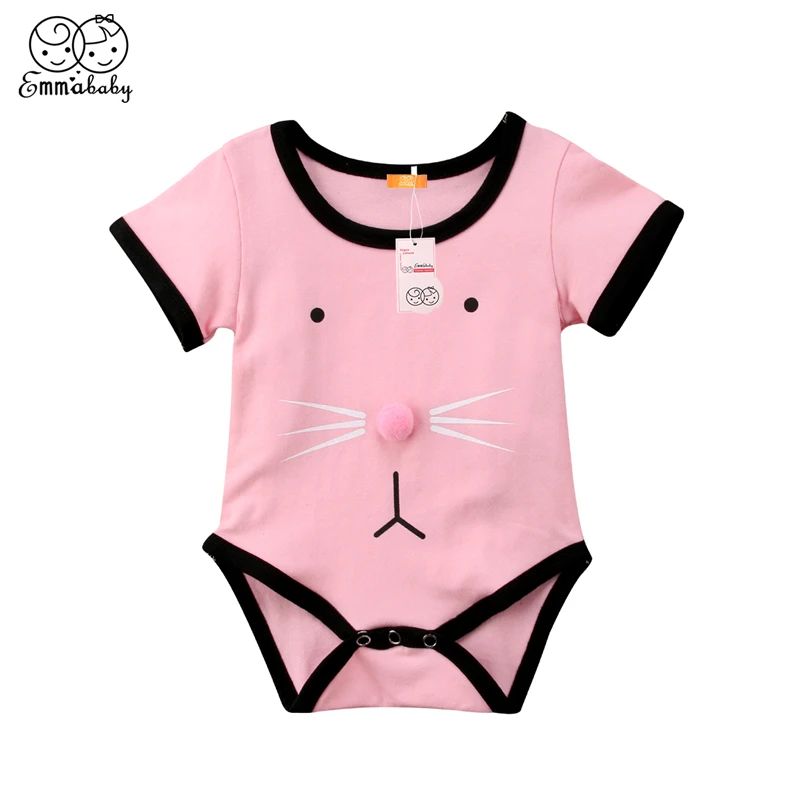 Emmababy Infant Baby Kids Girls 3D pink rabbit Summer bodysuits girl