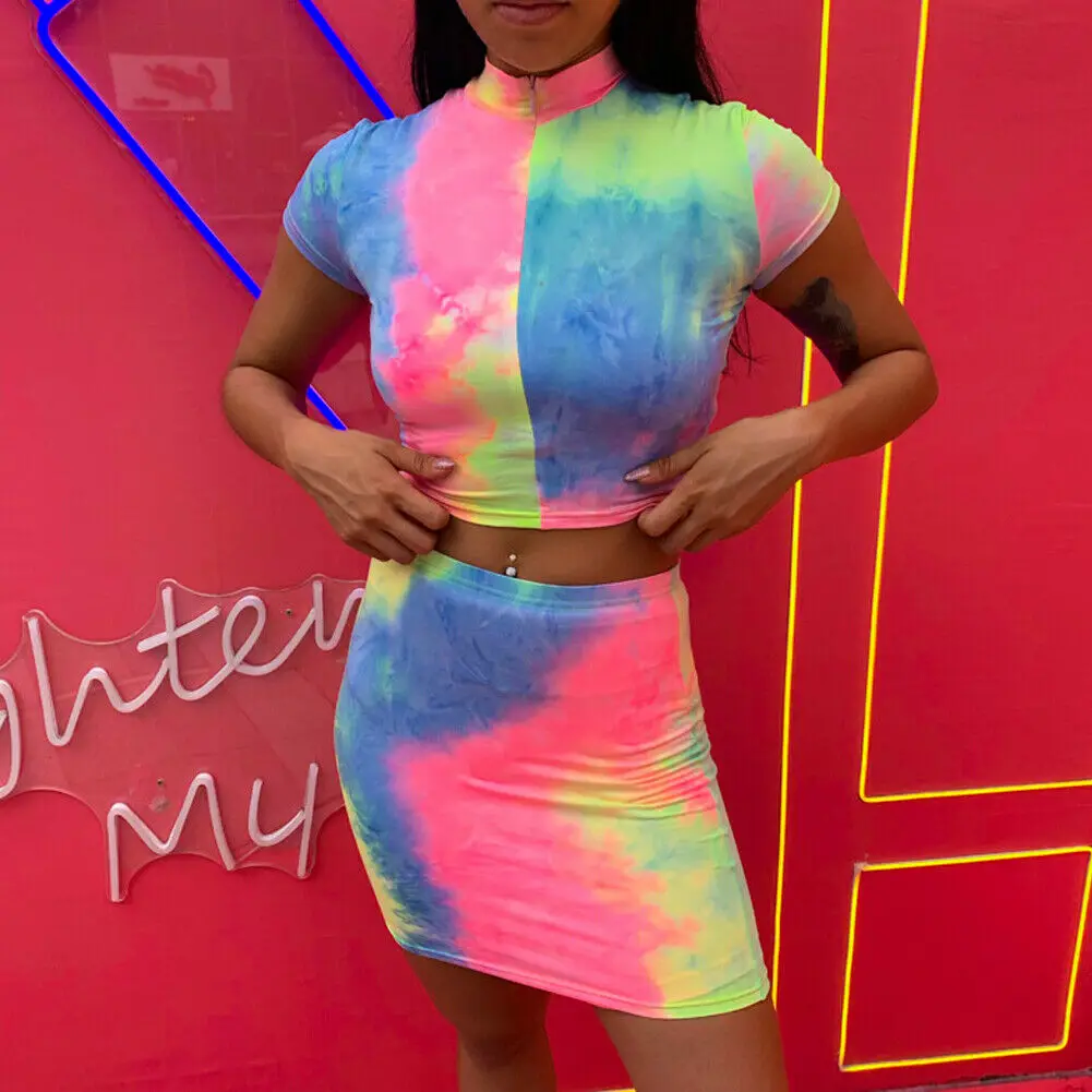 Casual Tie Dyeing Print Women Two Piece Sets Fashion Leisure Party Outwear Tracksuit Stretch Crop Top And Shorts Matching Set | Женская