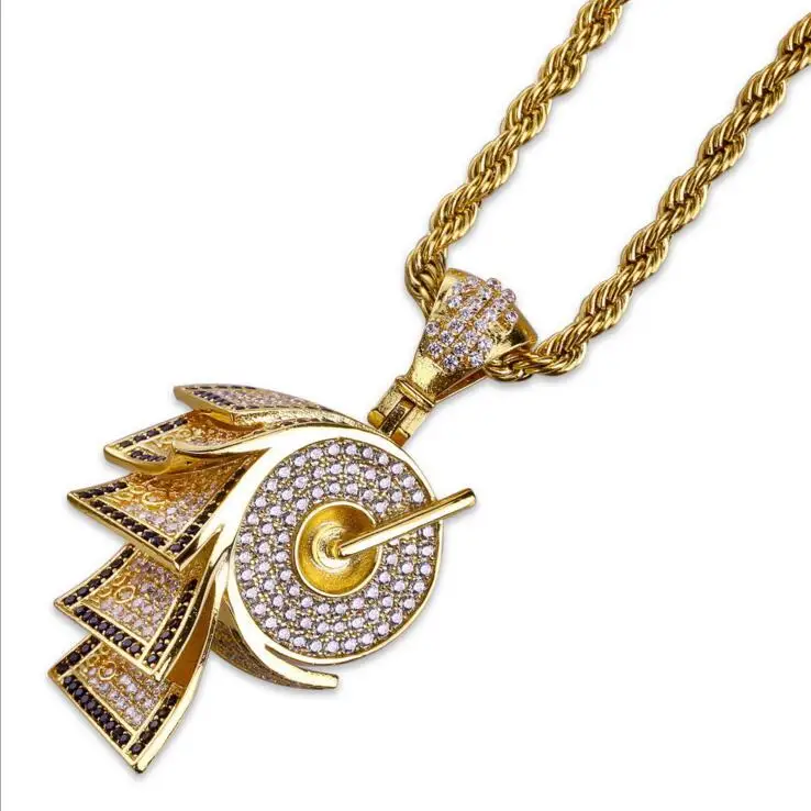 

2018 new design Money hip hop bling jewelry unique design 3d shape Dollar Bill Roll pendant necklace gold color
