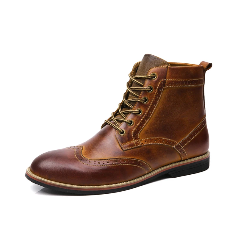 

Retro Brogue Boots Men Shoes Leather Ankle Boots Breathable Shoe Lace-up Teenager Footwear Spring Autumn Shoes Men Plus Size