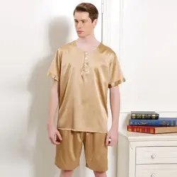 Новое поступление, летняя пижама из тяжелого шелка, мужские пижамы, мужские комплекты с короткими рукавами и шортами, 100% шелк тутового