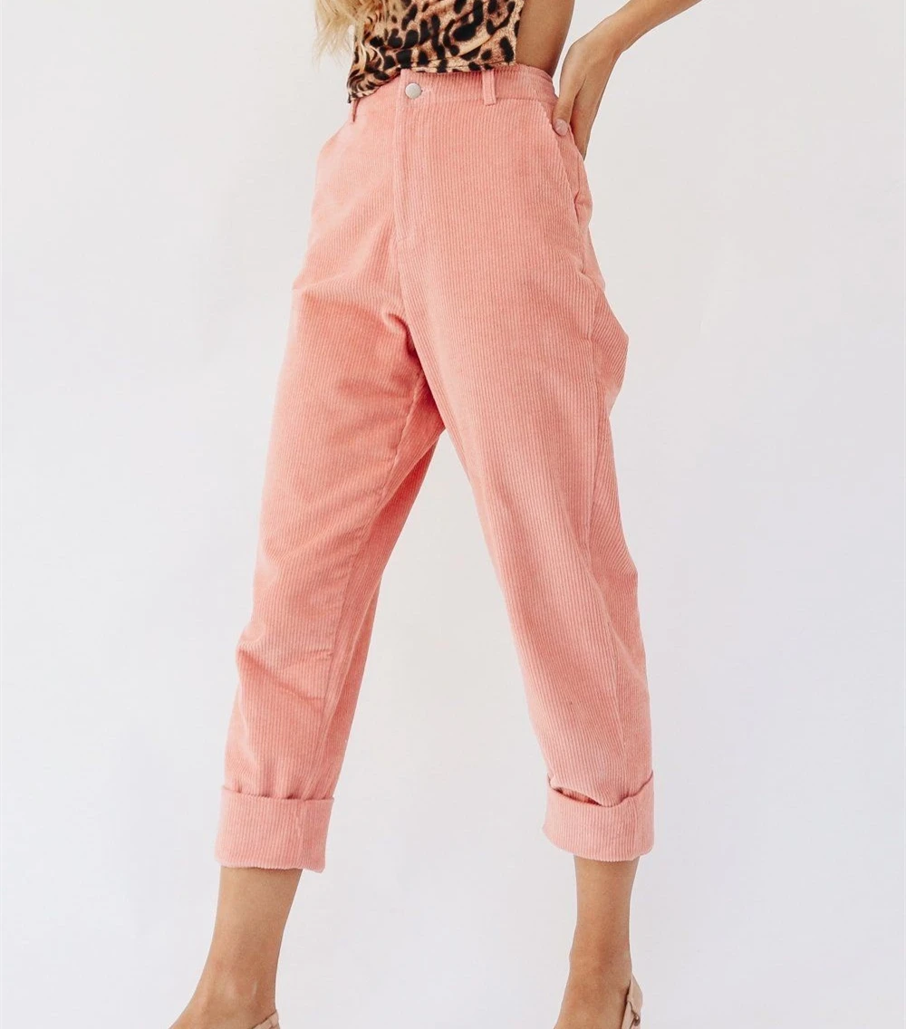 

New Women Vodue High Waist Loose Corduroys Pants Autumn Winter Solid Color Straight Pants Female High Street corduroy pants cord