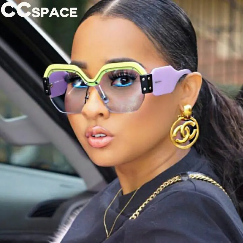 Роскошные квадратные солнцезащитные очки для женщин Кошачий глаз с заклепками фиолетовая полуоправа 45341 CCSPACE Брендовые очки дизайнерские модные женские оттенки