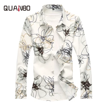 

QUANBO Plus size Brand Clothing 6XL 7XL New Spring Autumn Print Men's Long Sleeve Shirt Top Quality Male Casual Floral Shirt