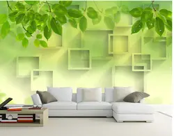 Наиболее популярные 3D большие фрески, зеленые листья и свежий фон обои, гостиной диван ТВ стены спальни обои