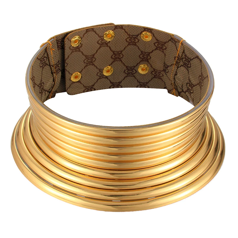 Gold Color Leather Collar Vintage Statement Choker Necklace Women Maxi Necklace African Jewelry Adjustable Choker - Metal Color: Color 1