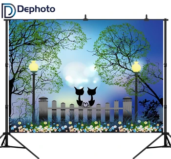 

DePhoto Fairy Tale Love cat street lamp flowers Photography Backgrounds Customized Photographic Backdrops Props For Photo Studio
