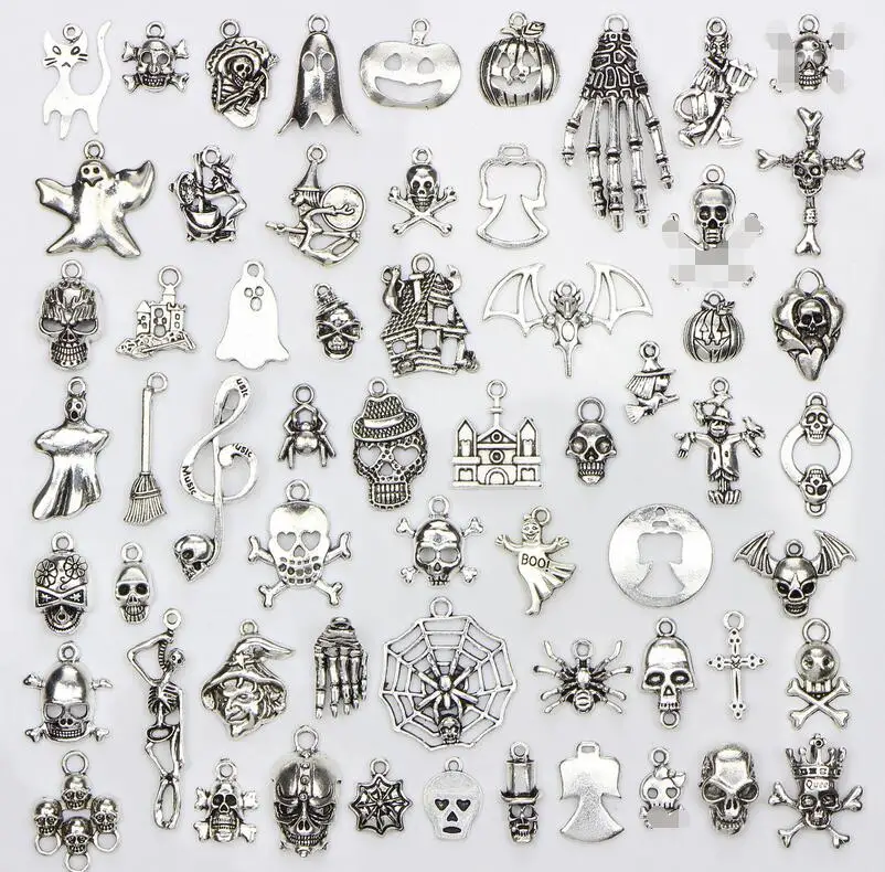 

60 Tibetan silver skull bracelets pendants diy accessories Halloween antique silver accessories