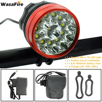 

WasaFire 20000Lumens Headlight 12x XM-L T6 LED Bicycle Light Cycling led bike Head Lamp + 9600mah Battery Pack luz bicicleta