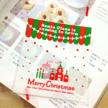 

Christmas Cartoon OPP Snake Bag Stickup Sack Cookies Snack Packing Bag Cake Bag Bread Bakery Restaurant Shop Package 100pcs/set