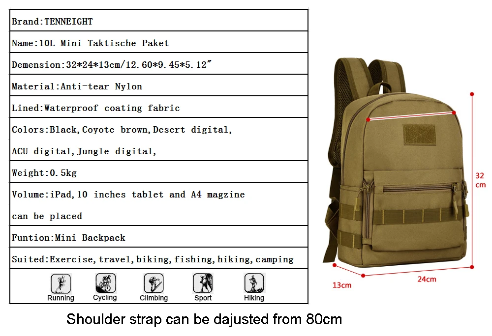 TENNEIGHT 10L открытый мини-тактический рюкзак Молл нейлон школа охотничий рюкзак сумка Водонепроницаемый Спорт Пеший Туризм Рюкзак