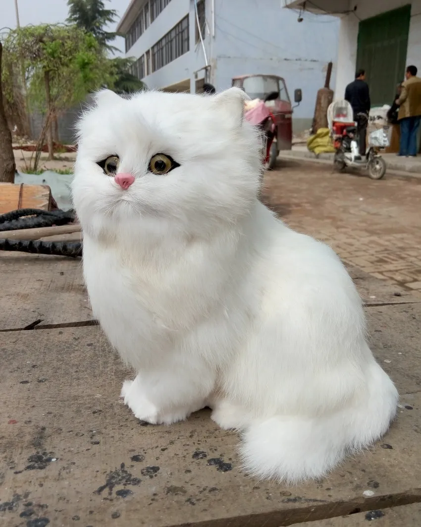 

about 24x23cm squatting cat hard model toy,polyethylene&furs white cat handmade craft,prop.home decoration,Xmas gift 0643