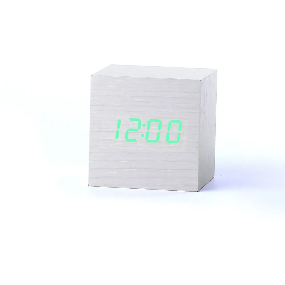 Деревянный квадратный светодиодный Будильник, настольный цифровой термометр, деревянные часы USB/AAA, настольные часы, домашний декор