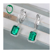 14K White Gold 2.15CT 5.5×7.5mm Emerald Diamond Engagement Earrings free shipping