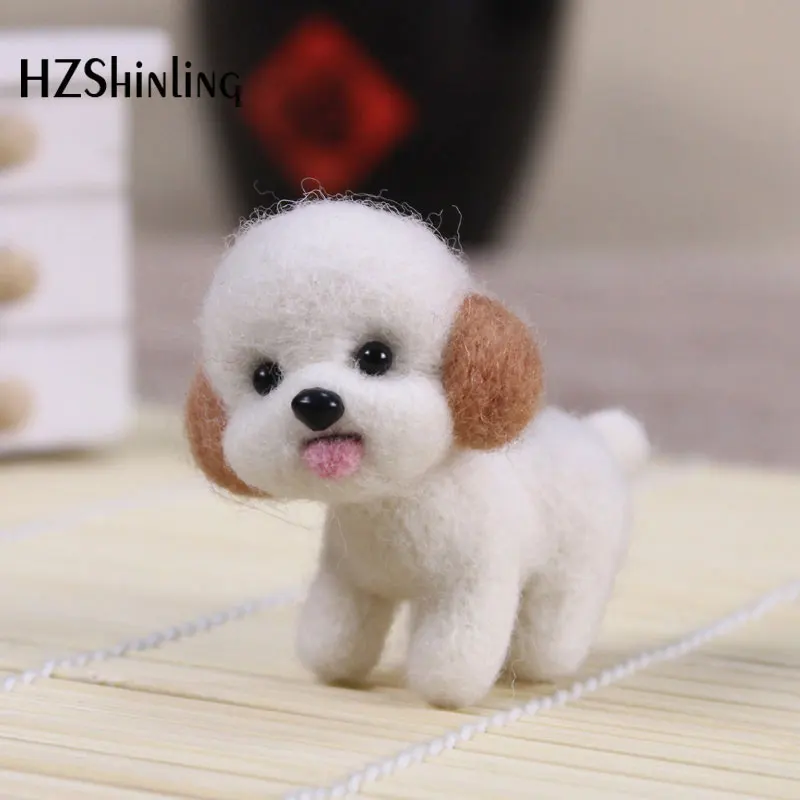 Non Finished Felt Fashion Women Craft Handmade Lovely Dog Puppy Toy Doll Wool Felt Poked Kitting DIY Cute Animal Wool Felting