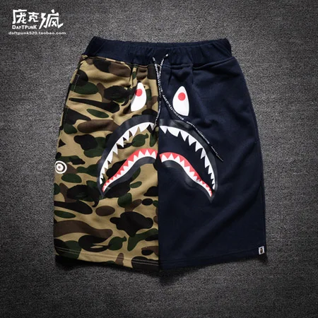 Pantalones cortos BAPE calle hombre Hip Hop del tiburón del camuflaje cortocircuitos deportes de algodón del para hombre Camo tiburón BAPE corto la cabeza|head blister|shorts patternshorts long - AliExpress