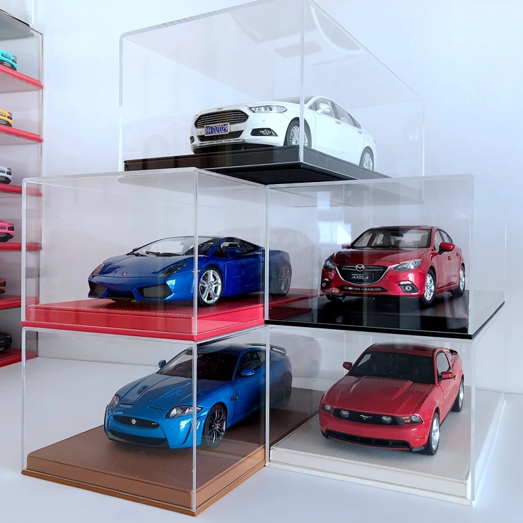 Modelo de Carro de Brinquedo Caixa Exibição Poeira Capa Couro Base Acrílico Material Mostrar Não Incluindo Carro 1:18 4 Carrinhos de brinquedo e de metal