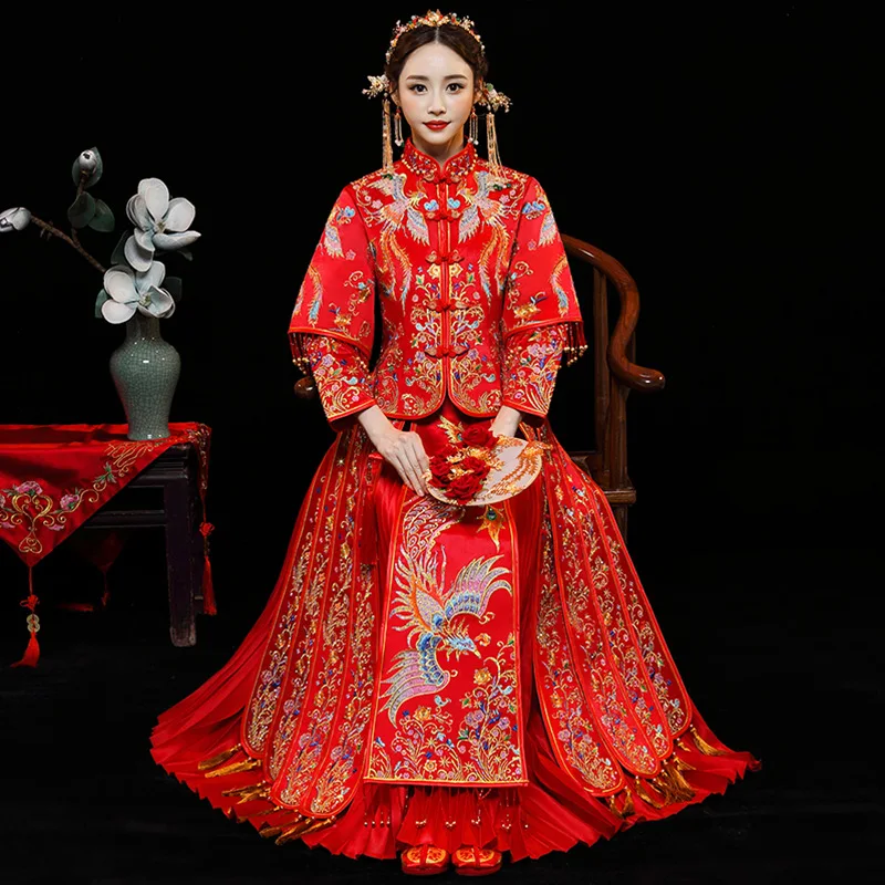 Новое модное благородное Ретро китайское женское свадебное платье с разрезами по бокам и воротником-стойкой длинное свадебное платье Qipao