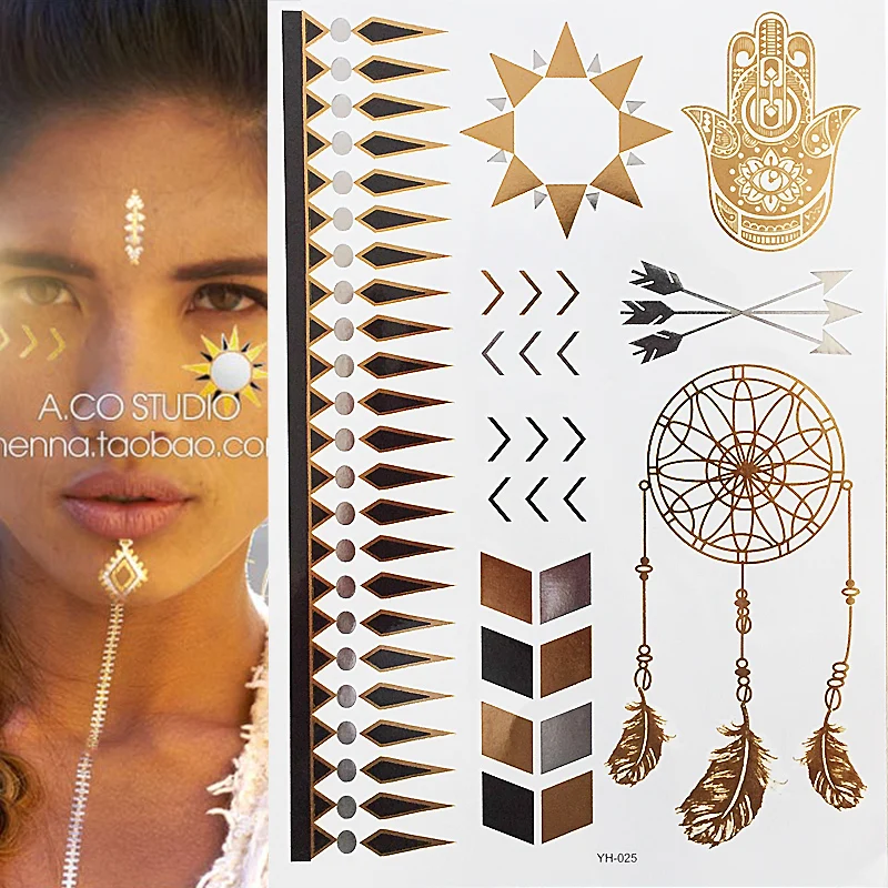 

Gold Silver Temporary Metallic Tattoo Body Henna Dreamcatcher Sticker Waterproof