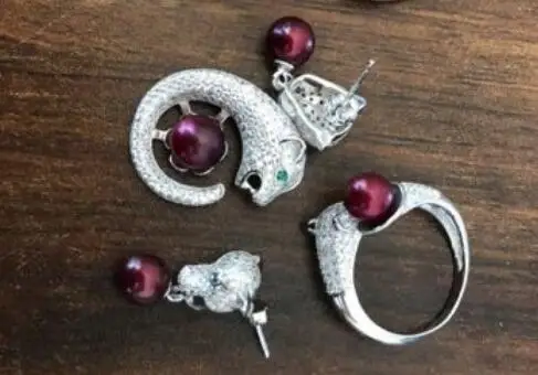 

Nice Mother's Day Gift pearl sets Leopard Sterling Sliver Pearl Mounts Set Ring ad Mom love style SE02