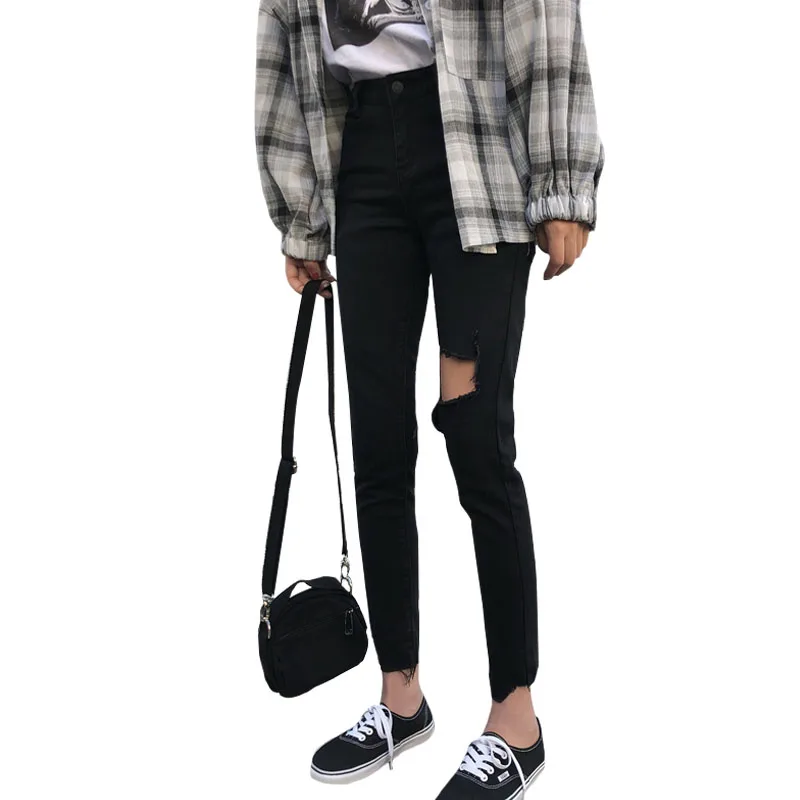 Mihoshop Ulzzang Корейская женская модная одежда с дырками в стиле панк крутые черные