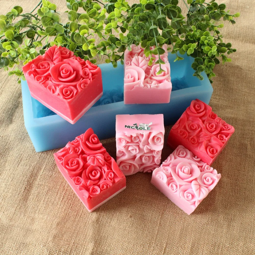 

Rose Flower Silicone Loaf Soap Mold Rectangular Embossed Decoration Mould DIY Handmade Cake Baking Bread Toast Tool
