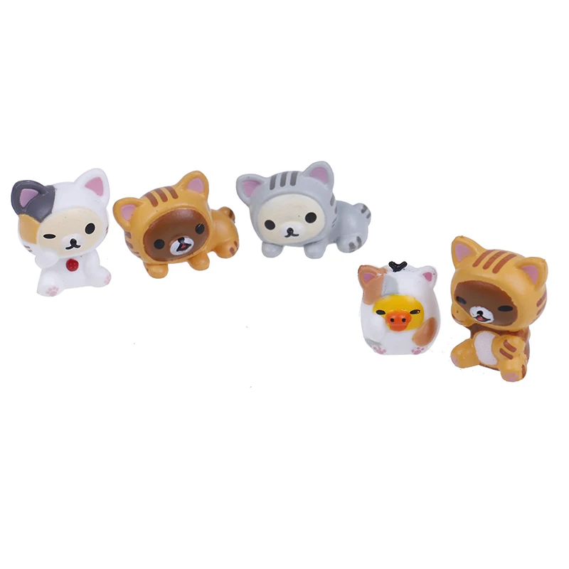 

5Pcs/set Cat Rilakkuma Cosplay Mini Cat PVC Action Figures Toys Moss Bonsai Small Landscape Animals Model Decoration Toy