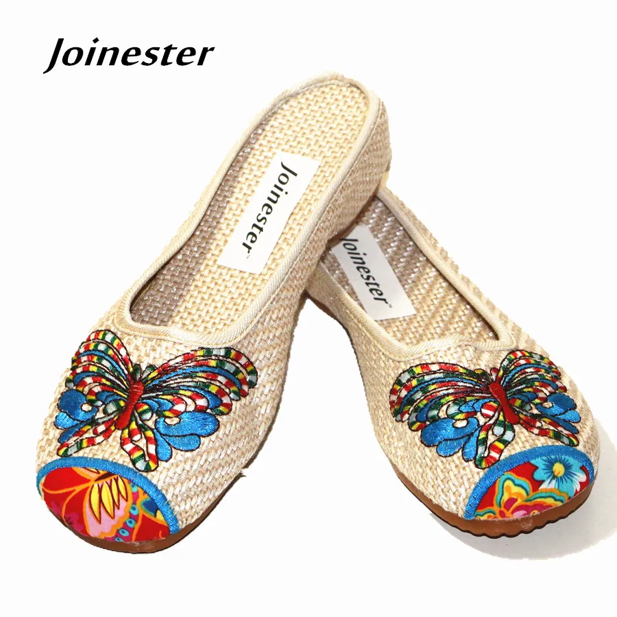 

Summer Breathable Canvas Round Toe Womens Casual Slippers Beijing Fabric Ethnic Style Leisure Shoe Meduim Size Cow Muscle Sole