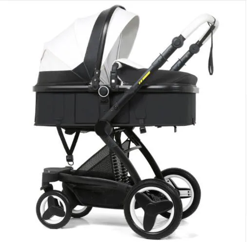 Bellec 3-in-1 stroller high landscape baby carriage basket can sit reclining folding two-way shock baby stroller - Цвет: Black and White