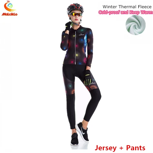 Майо ciclismo mujeres зимняя велосипедная одежда для женщин mtb термальный флис Велоспорт Джерси с длинным рукавом зимние комплекты - Цвет: Jersey and Pants