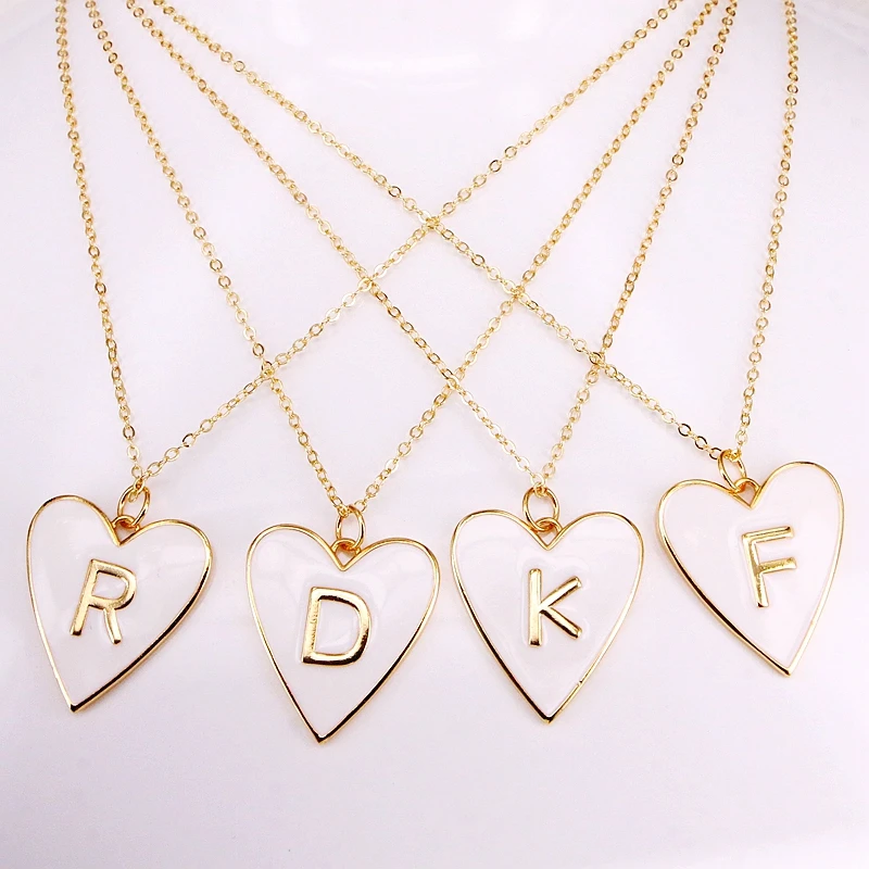 

6PCS, Gold Filled Women Enamel Heart Pendant Necklaces with English letter charm Jewelry