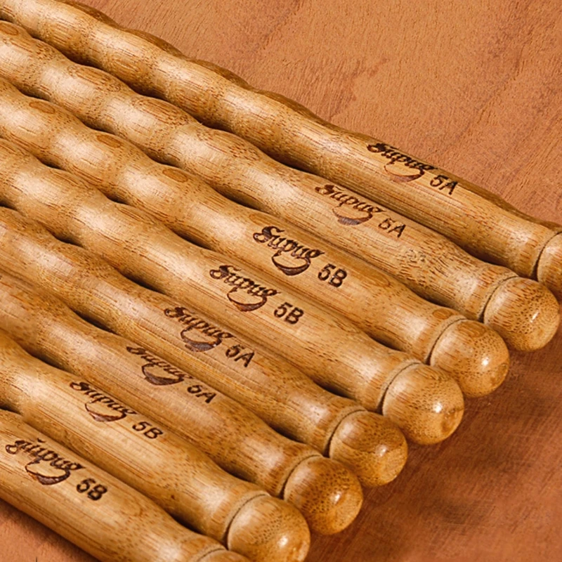 

1 Pairs Wavy Pattern Bamboo Drumsticks 5A / 5B / 6A Drum Stick Durable Practical
