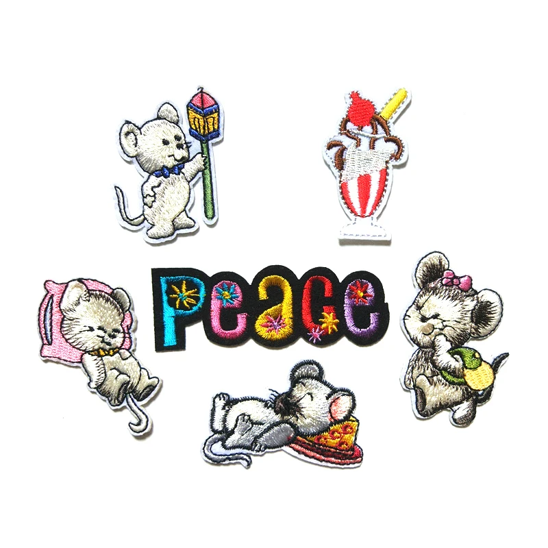 Trumpet Mouse Embroidery Patches diy Cartoon Animal Clothes Decoration Patches D-005