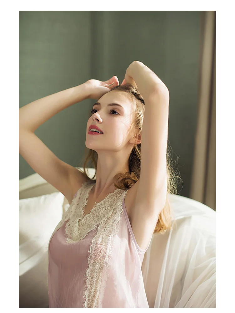 Сексуальные розовые ночные рубашки с круглым вырезом женские пижамы дамское Сексуальное белье удобные рубашки для сна Домашняя одежда