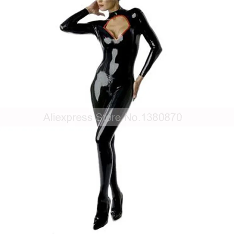 Buy Black and Red Trims Rubber Latex Female Catsuit