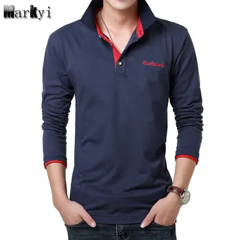 

MarKyi 2020 Brand 23 Colors Embroidered Logo Mens Polo Shirts Brands Long Sleeve Casual Polo T Shirts For Men Size 3xl
