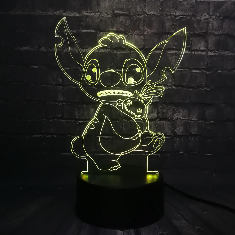 

New 3D Lamp Stitch Night Light LED Lamp 7 Color USB Change Baby Produce Room Gift infant lampara Christmas decor lava Kid Gift
