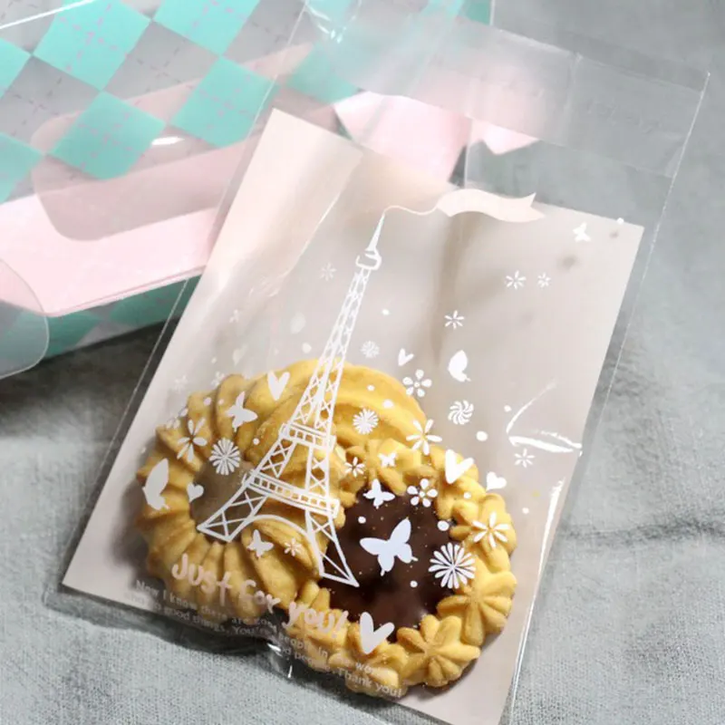 

25 pcs/lot 7 X 7 +3 cm Romantic tower adhesive bag cookies diy Gift Bags for Christmas Wedding Party Candy Food Packaging bags