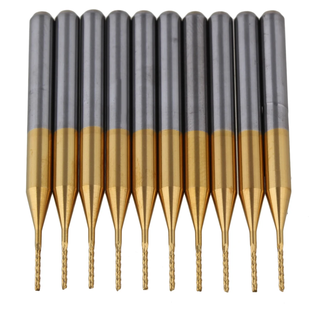 10pcs 3.175mm Corn Teeth TiN Coated Carbide Milling Cutter Router Drill Bit 0.7min Milling