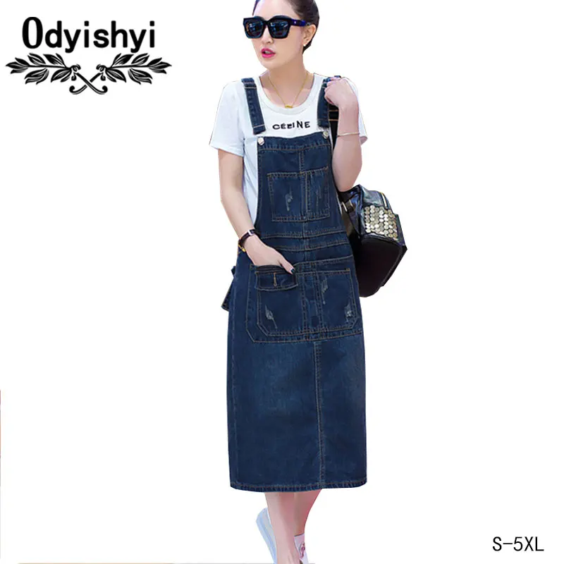 

Vestidos Long Denim Dress Women Summer Plus Size Loose Sundress Jeans Dresses Female Frayed Sleeveless Strap Dress S-5XL HS196